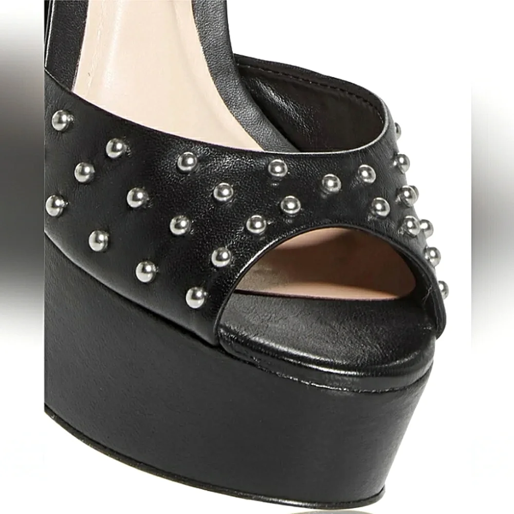 New w/o Box Aqua Cullen Genuine Leather Ankle Strap Platform Studded Sandals